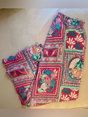 Printfresh Anthropologie Mermaid Lounge Pants with Teal & Coral Shell Print